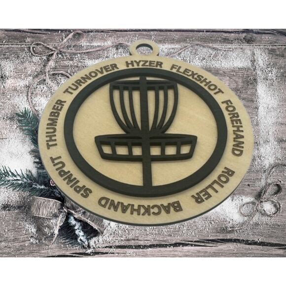 DISC GOLF Basket Hyzer Backhand Christmas 2 Layer Ornament Discgolfer Gift - Picture 3 of 4